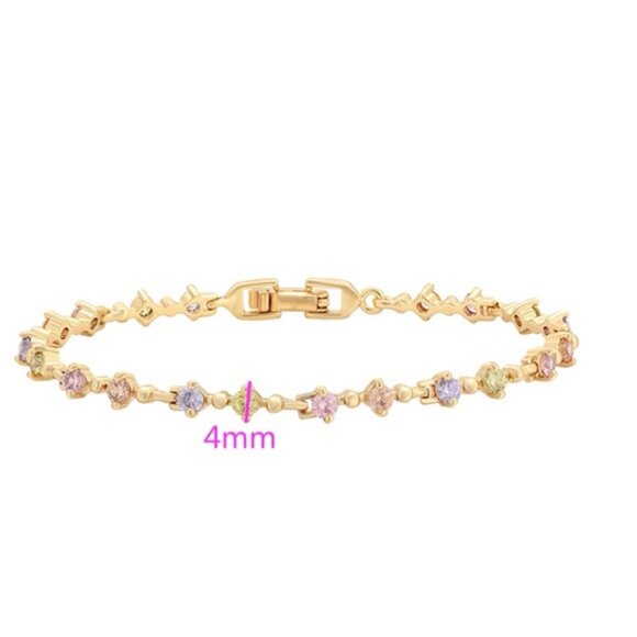 Bracelet 14k Gold Plated Colorful CZ Stone Luxury Jewelry - Picture 2 of 9